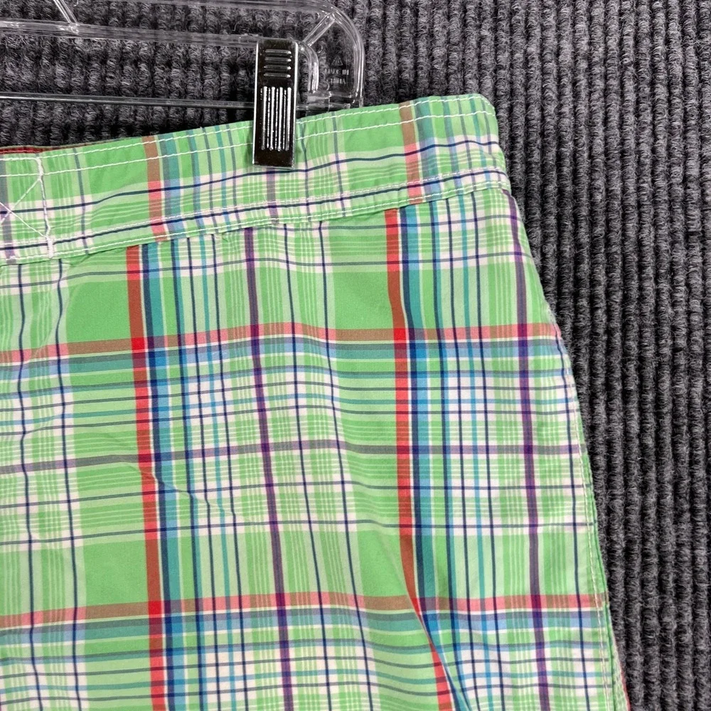 Polo Ralph Lauren Swim Trunks Mens Size Large Green Plaid Drawstrings Beach Pool
